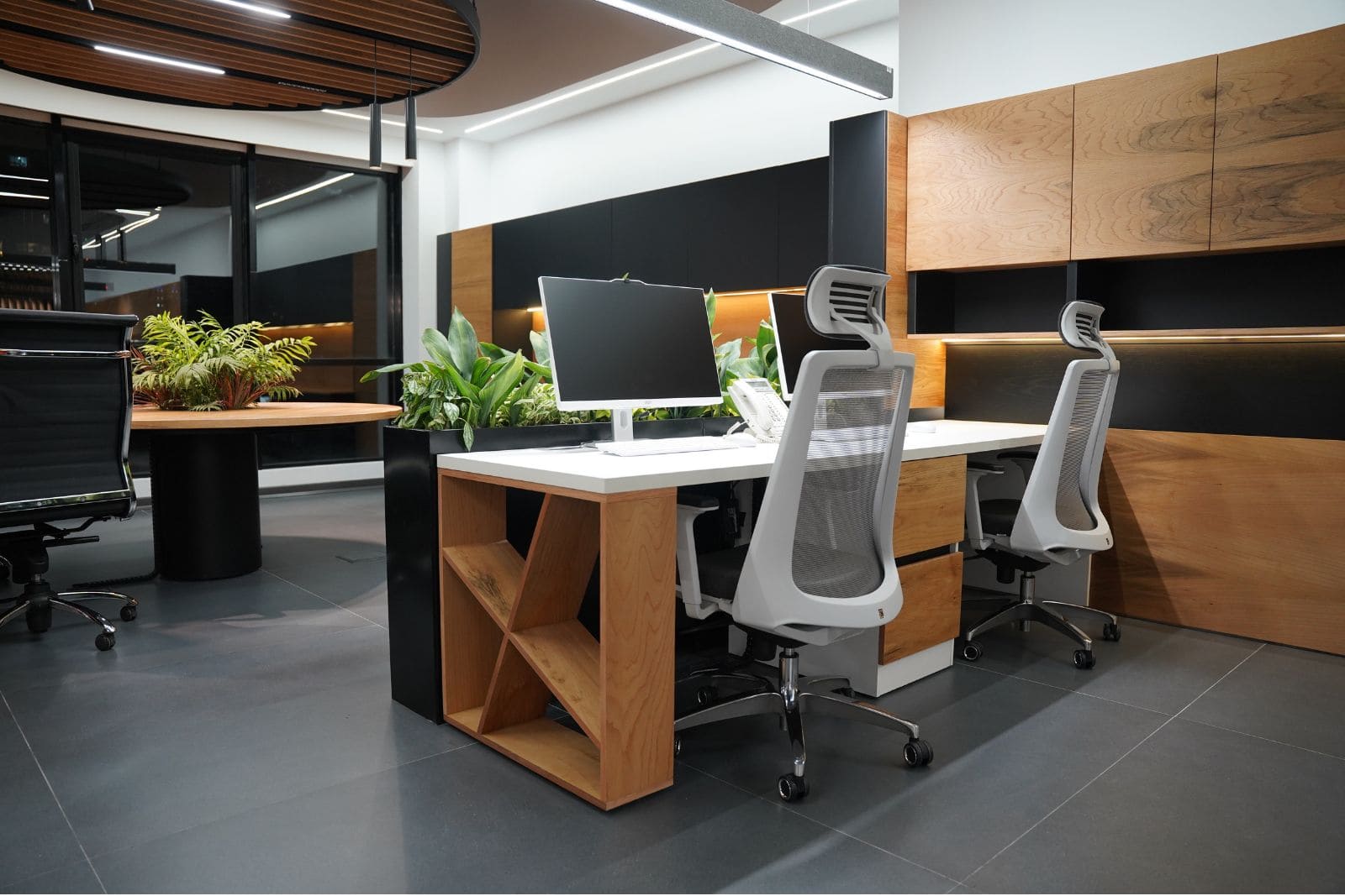 minimalist open workspace with desks in charisma